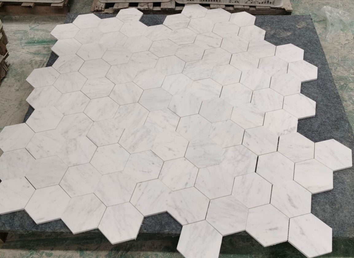 Mozaiék Marmer Hexagon Bianco Carrara Chiaro 150x150x10 gezoet