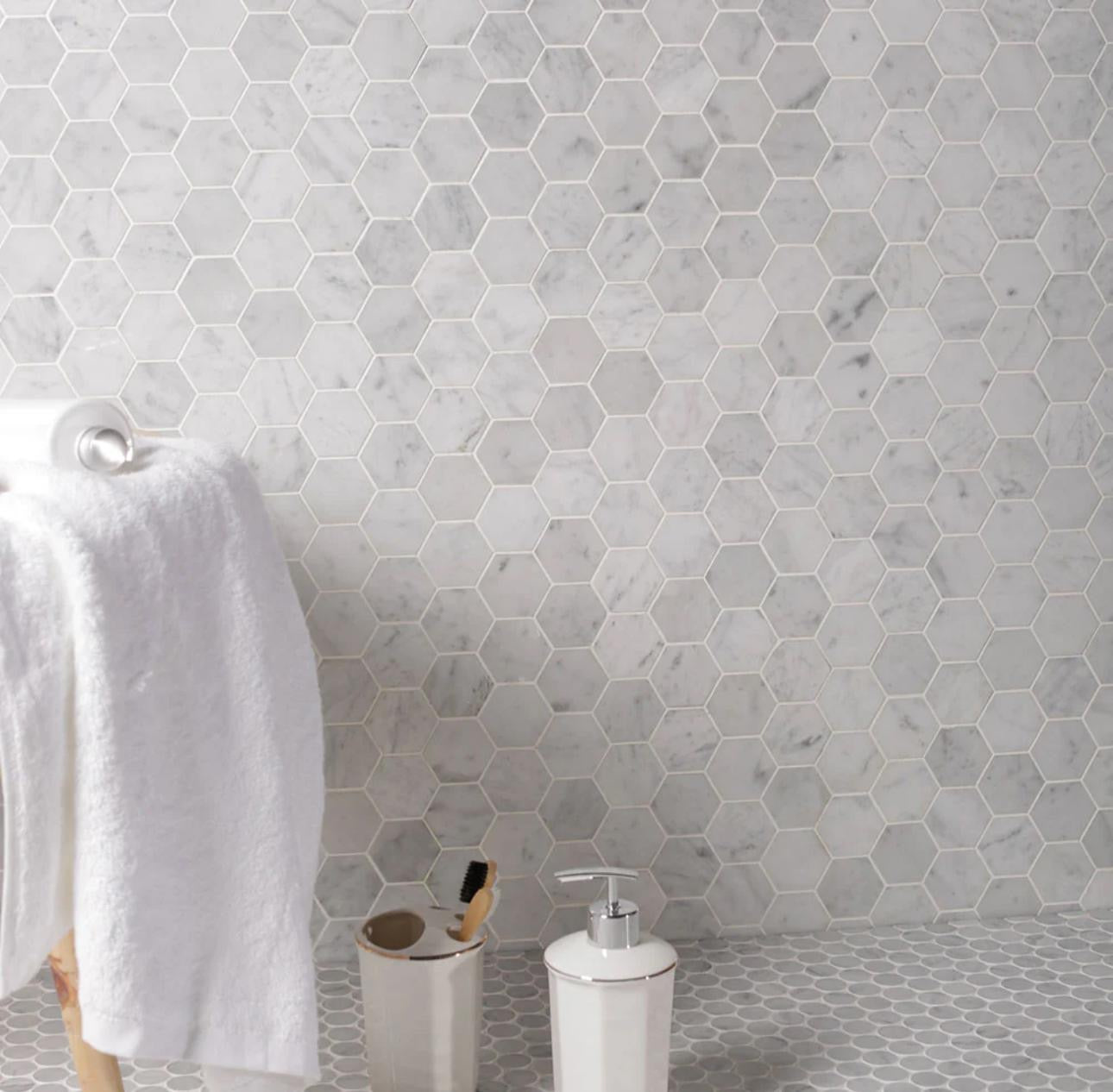 Mozaiék Marmer Hexagon Bianco Carrara Chiaro 150x150x10 gezoet