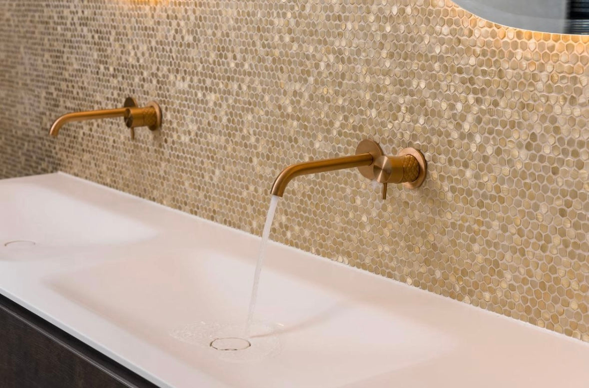 Mozaiëk Hexagon Colonial Gravity Gold 10mm op matje