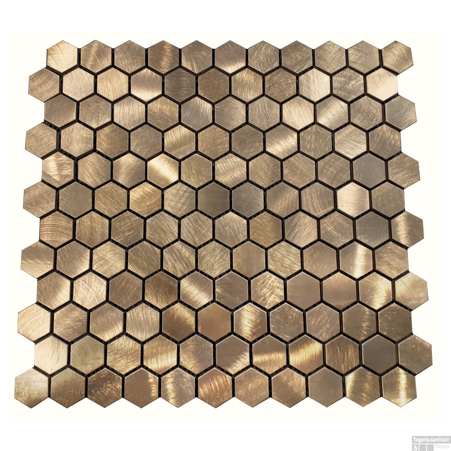Mozaiëk Aluminium Reflections hexagon gold 23mm op matje 300x300x8mm prijs per stuk