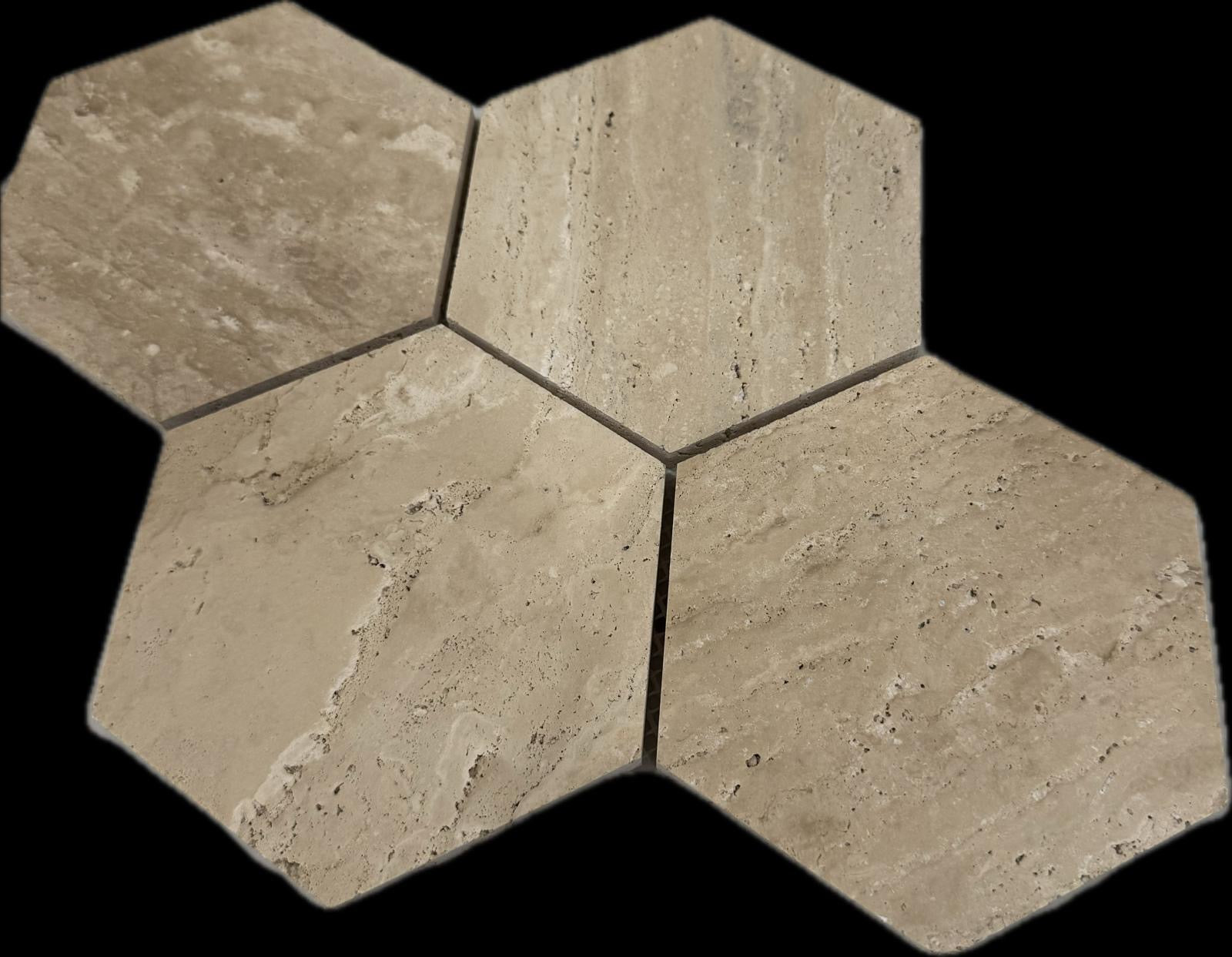 art 708 Travertin Light  Hexagon 150mm op matje 300x300x10mm gezoet