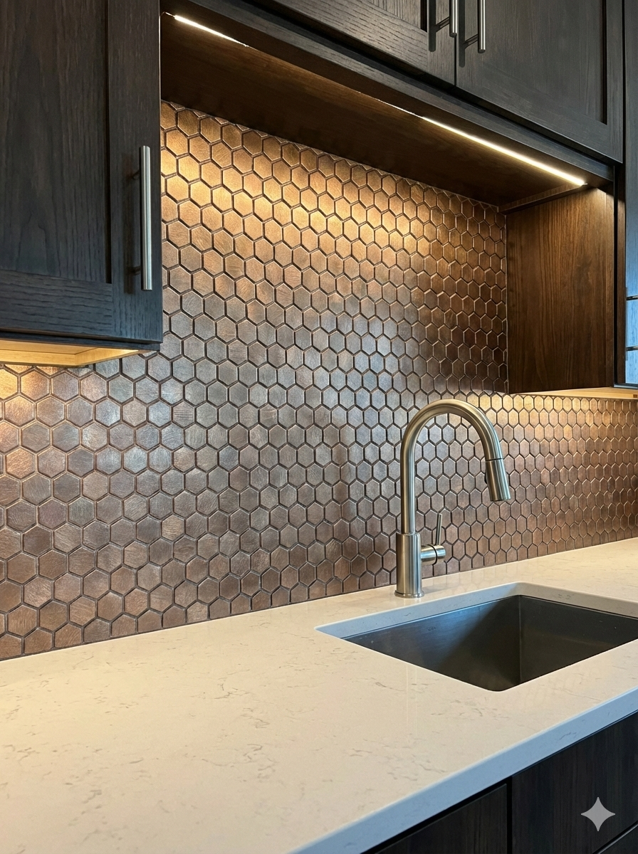 art 734 Reflections Hexagon Bronze 23mm op matje 300x300x8mm prijs per stuk