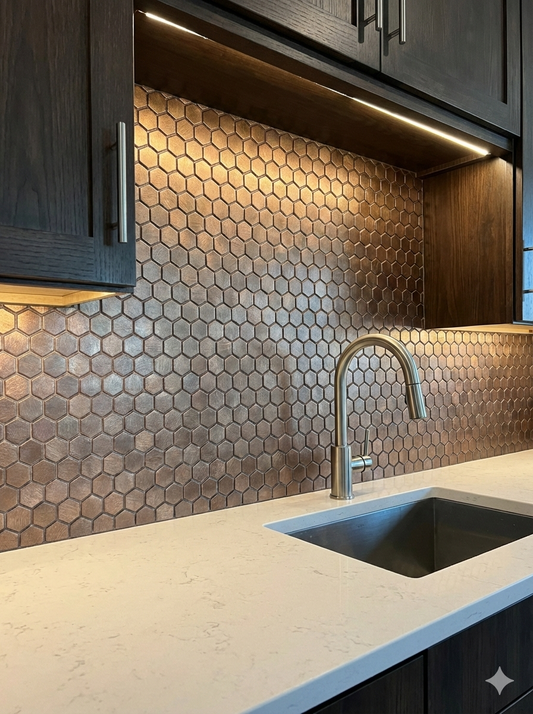 art 734 Reflections Hexagon Bronze 23mm op matje 300x300x8mm prijs per stuk