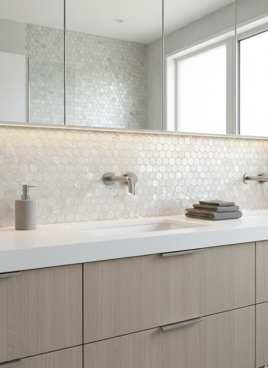 art 721 Oyster Pearl White Hexagon schelp  23mm op matje 300x300x2mm