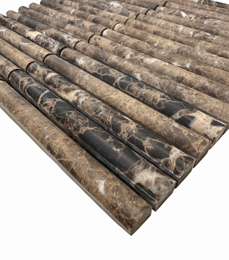 art 703 Kit Kat Marron Emperador Bull Nose Mozaïek 151x30x15mm op matje 300x300x10mm