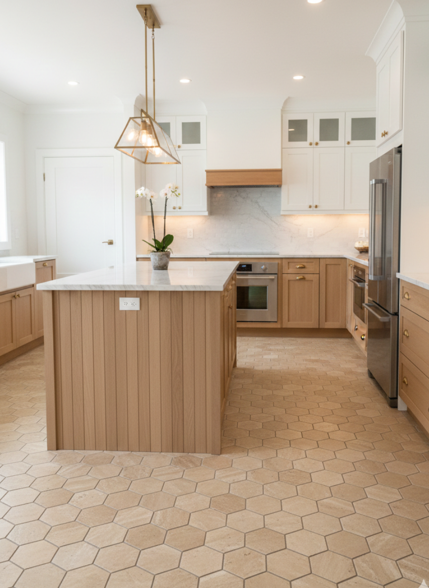 art 708 Travertin Light  Hexagon 150mm op matje 300x300x10mm gezoet