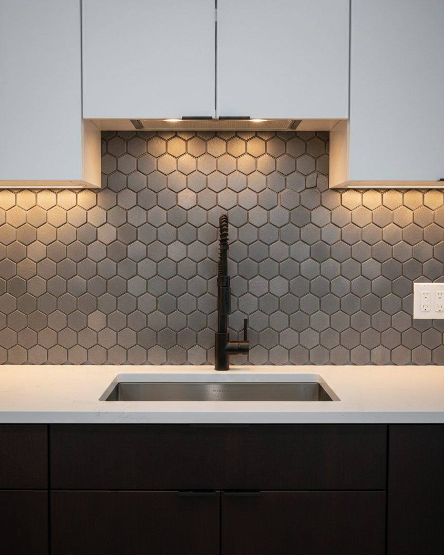 art 730 Reflections Gun Metal Hexagon 23mm op matje 300x300x8mm