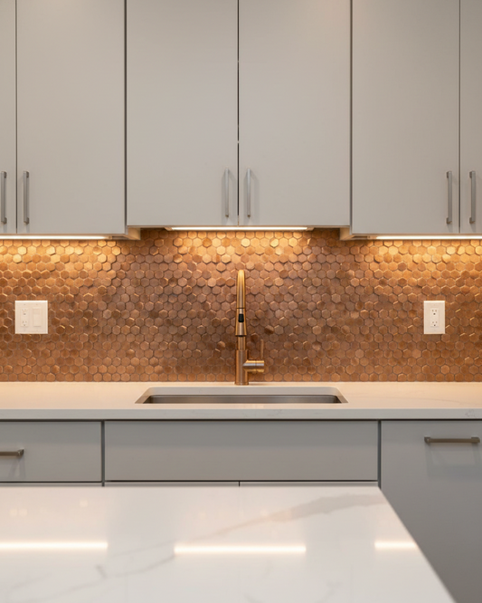 art 726 Colonial L Antic Hexagon Gravity  10mm Copper 3D op matje 300x300x4-8mm