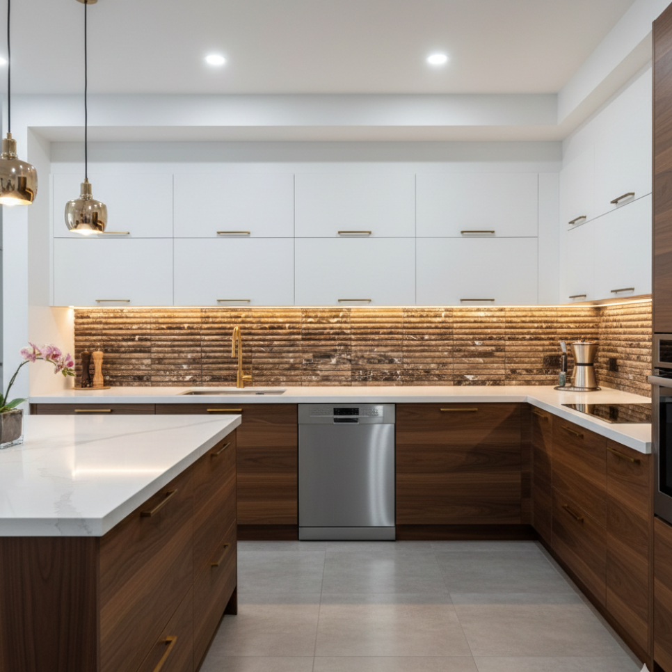 art 703 Kit Kat Marron Emperador Bull Nose Mozaïek 151x30x15mm op matje 300x300x10mm