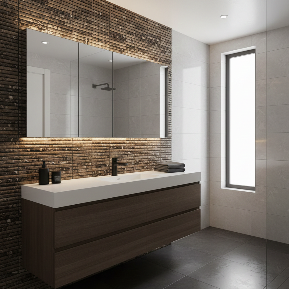 art 703 Kit Kat Marron Emperador Bull Nose Mozaïek 151x30x15mm op matje 300x300x10mm