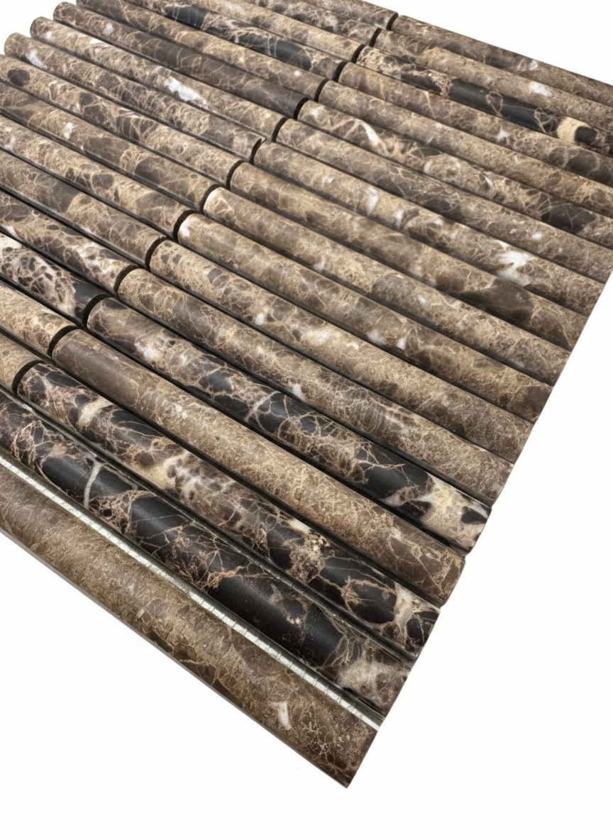 art 703 Kit Kat Marron Emperador Bull Nose Mozaïek 151x30x15mm op matje 300x300x10mm