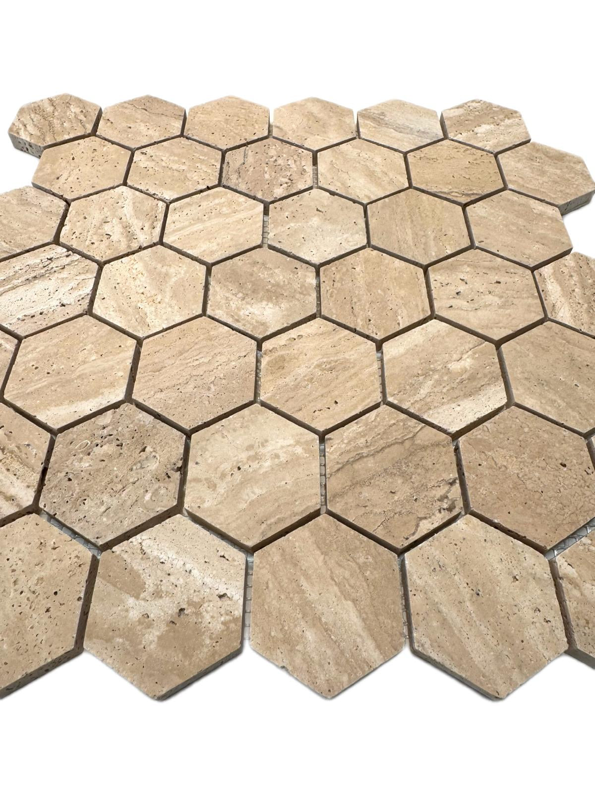 art 709 Travertin Hexagon Marmer Mozaïek 48x48mm op matje 300x300x10mm