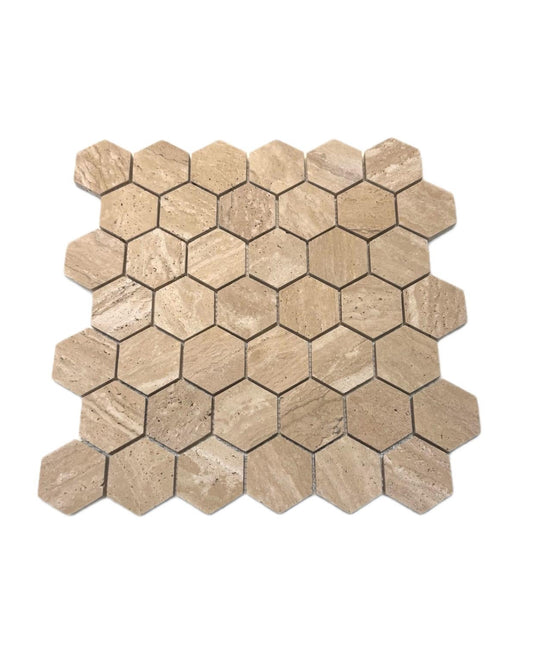 art 709 Travertin Hexagon Marmer Mozaïek 48x48mm op matje 300x300x10mm