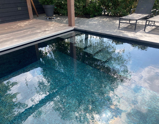 art 712  Glas Mozaiek Amsterdam Azure Bleu-Gold 20mm op matje 300x300x4mm