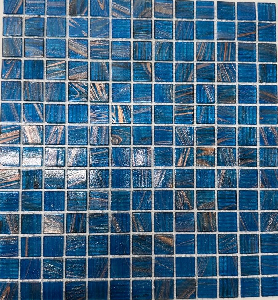 art 712  Glas Mozaiek Amsterdam Azure Bleu-Gold 20mm op matje 300x300x4mm