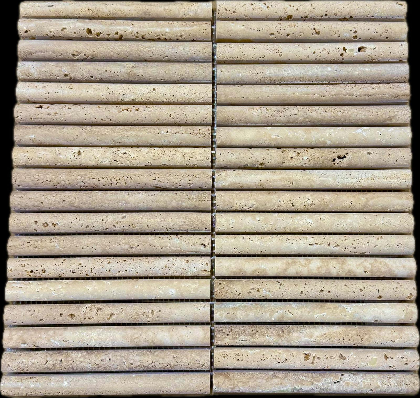 art 705 Kit Kat Bull Nose Travertin Mozaïek 151x30x15mm op matje 300x300x15mm