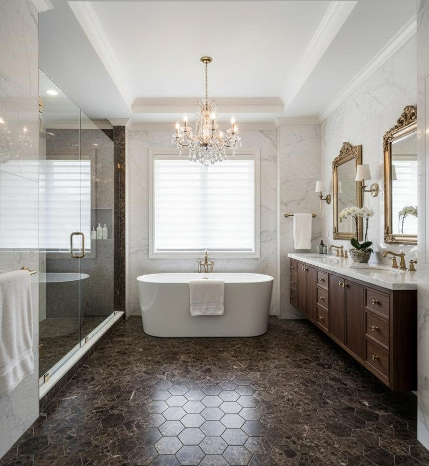 art 710 Marmer  Marron Emperador Hexagon 150MM op matje 300x300xx10mm mat