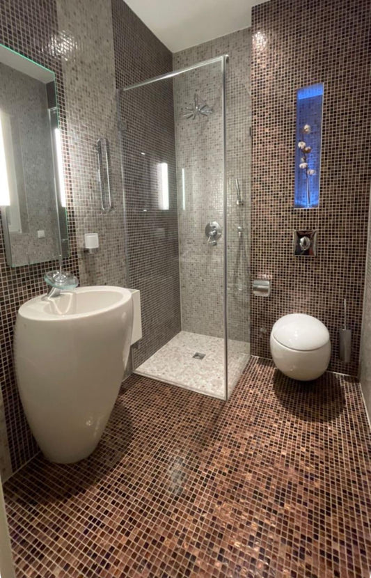 art 714 Glas Mozaiëk  Amsterdam  Brown-Gold 10mm op matje 300x300x4mm