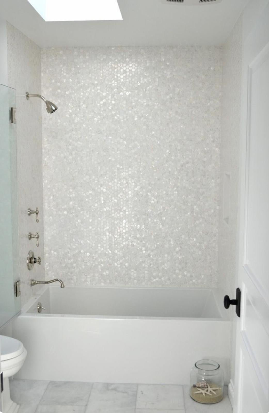 Mozaiék  Pearl Shell white hexagon schelp  23mm op matje 300x300x2mm