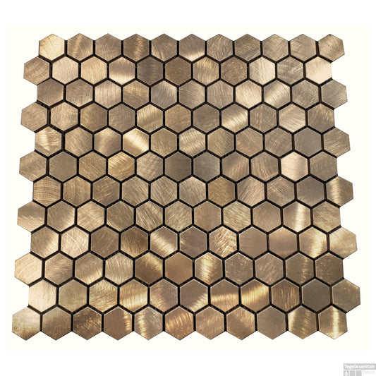 Aluminium hexagon gold 23mm op matje 300x300x8mm prijs per stuk