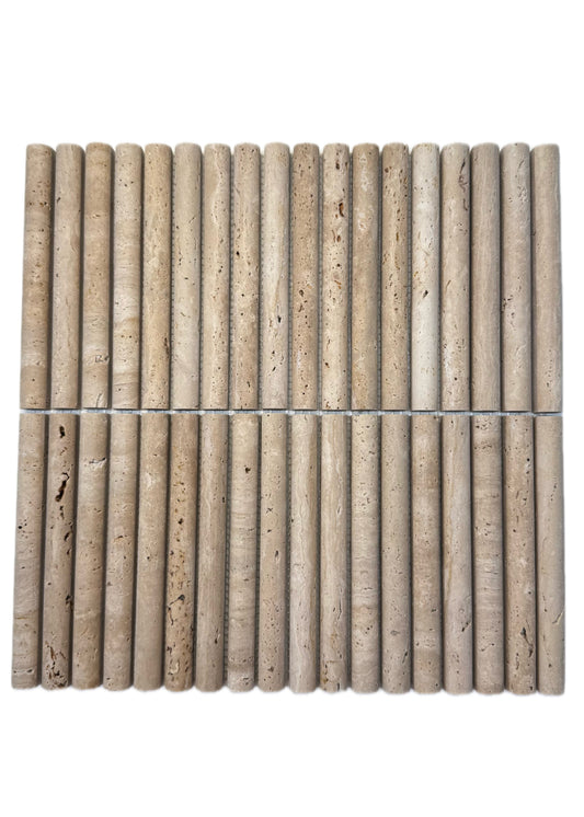 art 705 Kit Kat Bull Nose Travertin Mozaïek 151x30x15mm op matje 300x300x15mm