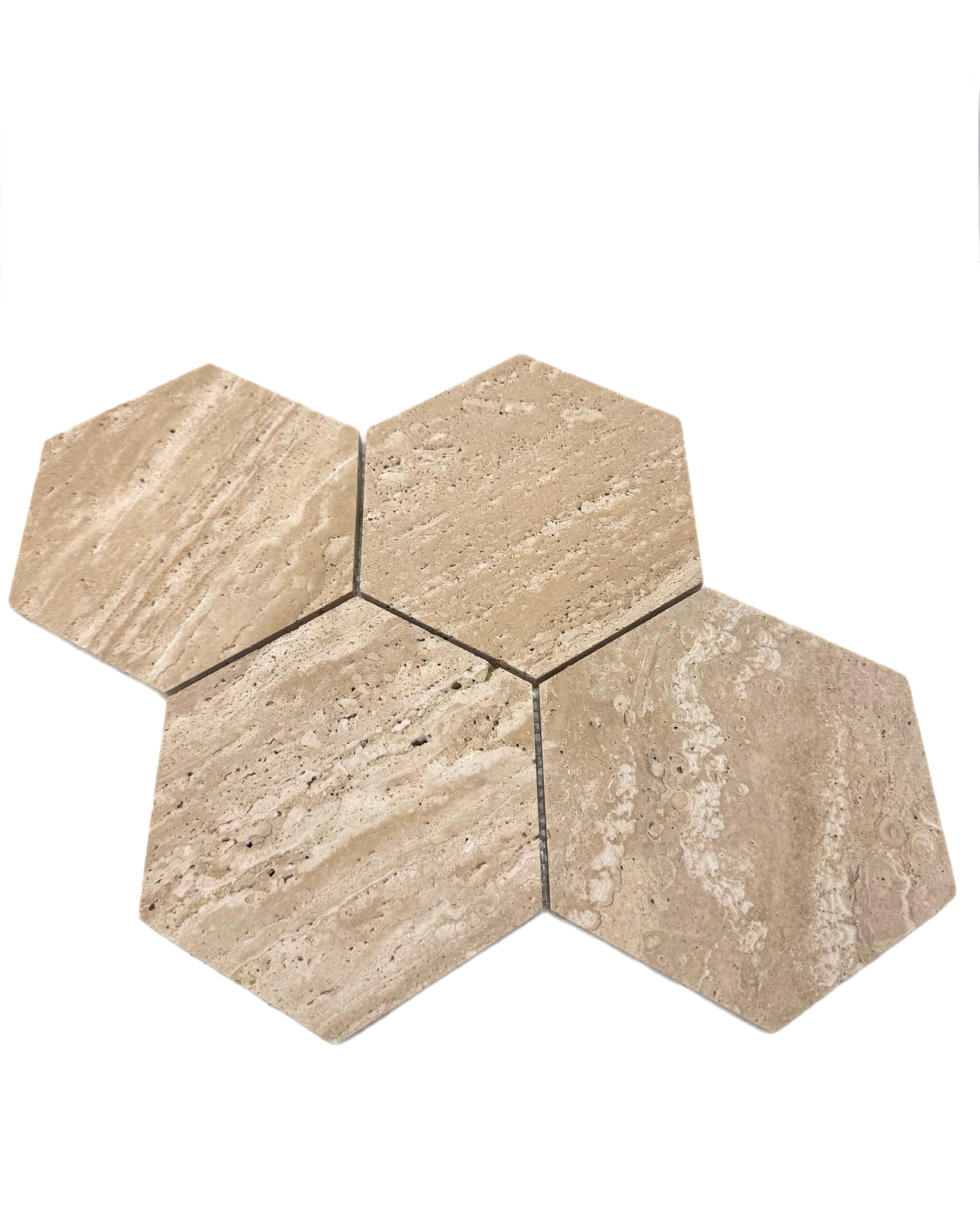 art 708 Travertin Light  Hexagon 150mm op matje 300x300x10mm gezoet