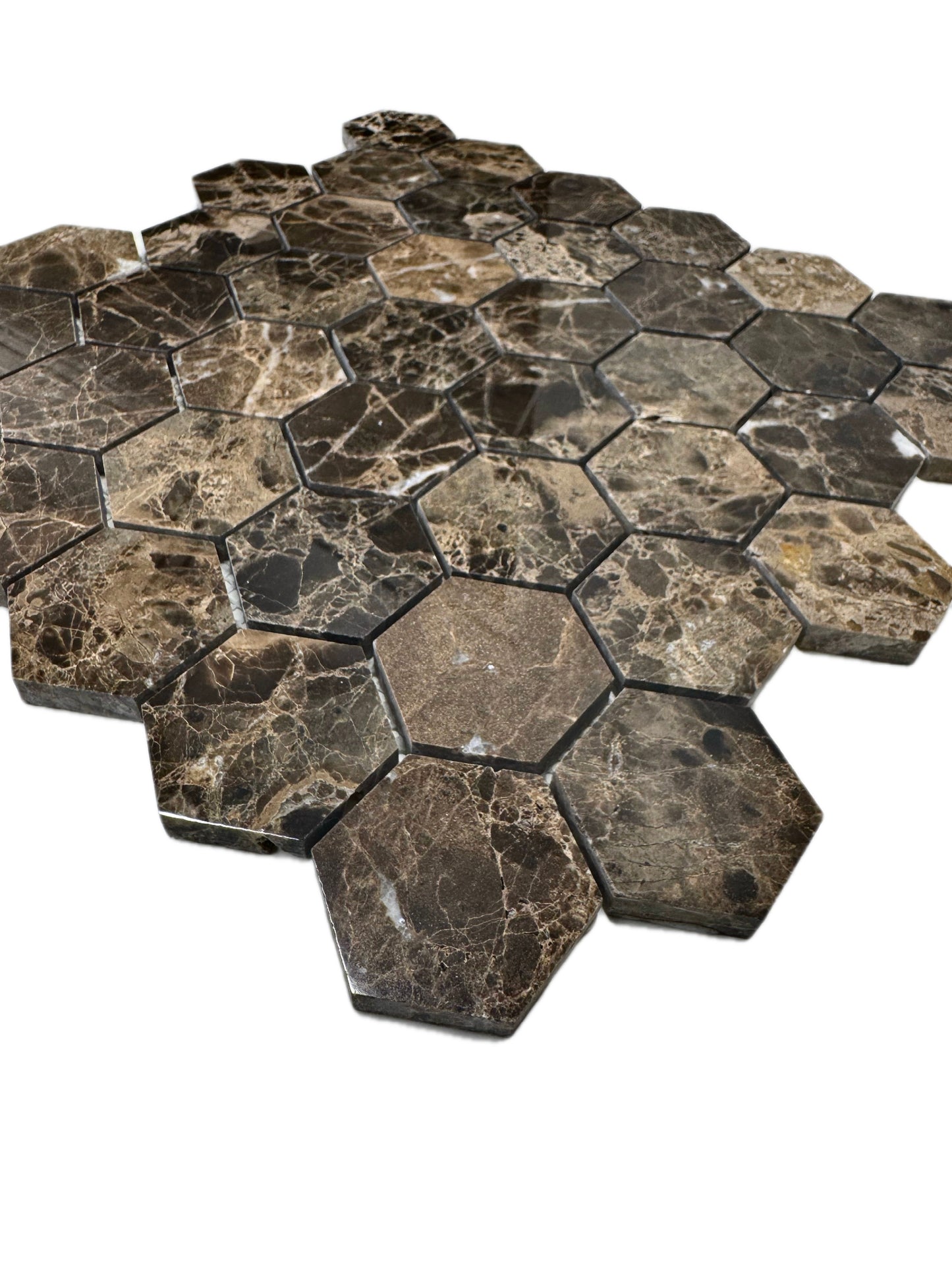 art 711 Marron Emperador Hexagon Marmer Mozaïek 48x48mm op matje 300x300x10mm poli