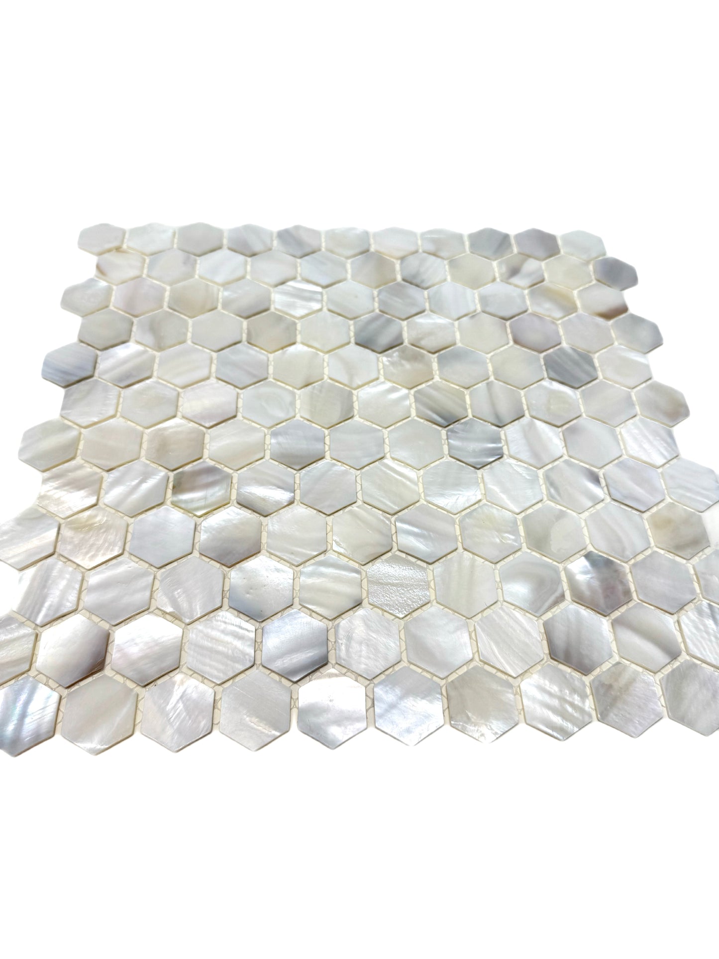 art 721 Oyster Pearl White Hexagon schelp  23mm op matje 300x300x2mm