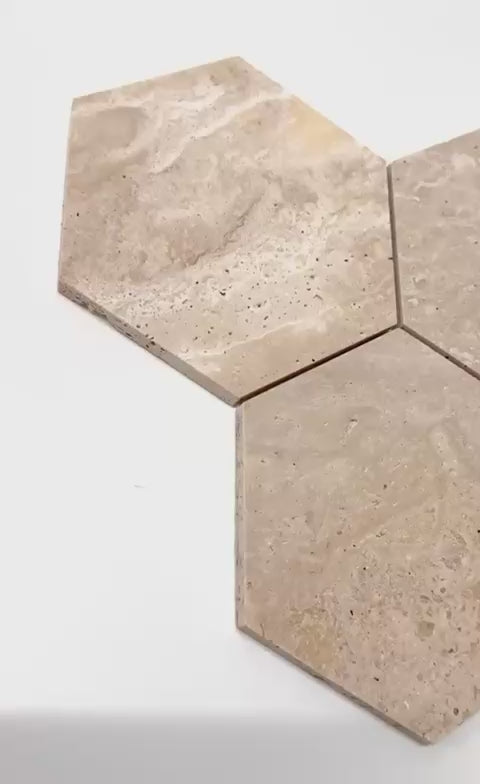 art 708 Travertin Light  Hexagon 150mm op matje 300x300x10mm gezoet